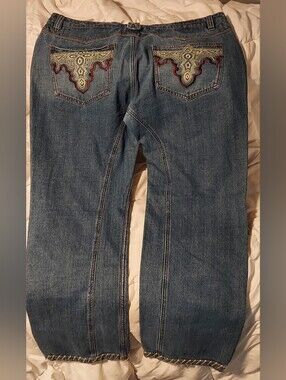 Vintage Y2K Antik Denim Cross Embroidered Pocket Bootcut Jeans Men's Size 42